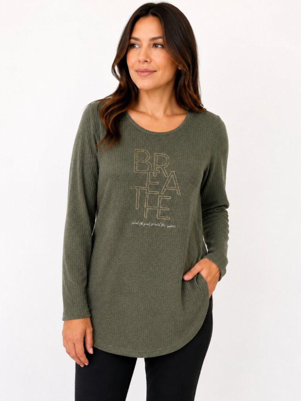 Danskin Oh-So-Soft Green Ribbed Breathe Tunic Top Size Medium NWT